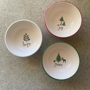 Festive Holiday Serveware Bowls - Set of 3 (Hope, Joy, Peace) - Red and Green